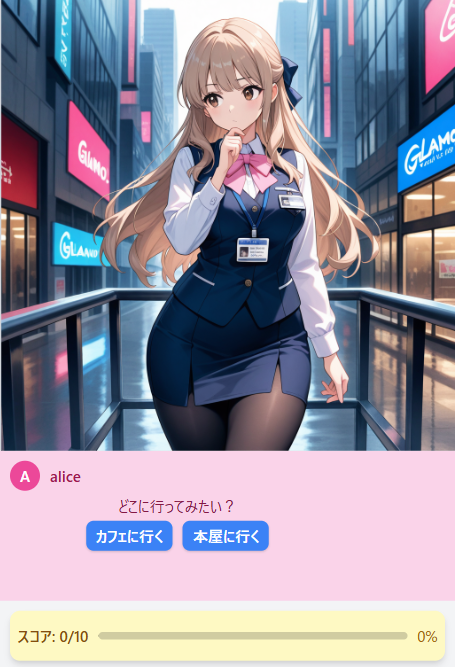 キャラクターとの会話画面